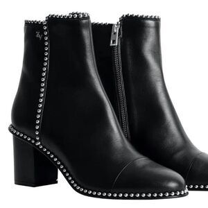 Zadig & Voltaire Women's Black Lena Studded Mid Heel Leather Ankle Boot 38 NWOT